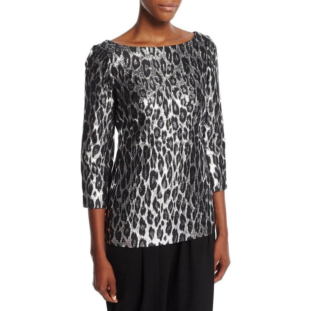 Michael Kors Collection Cheetah Brocade Metallic Boatneck Top New Size 12 $1295